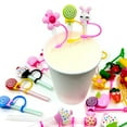 thumbnail image 2 of Shoreew 5Pcs Straw Cover for Tumbler Dustproof Straw Topper Lollipop Design Silicone Straw Tips Lids Cute Straw Protector Straw Decoration Party Favors, 2 of 7