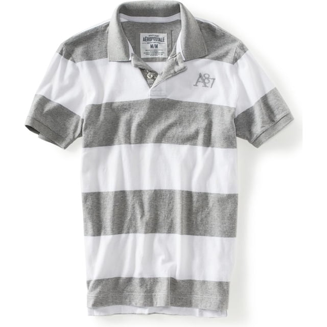 Polo de Rugby Aeropostale Hombre 2 Botones A Rayas Gris Grande