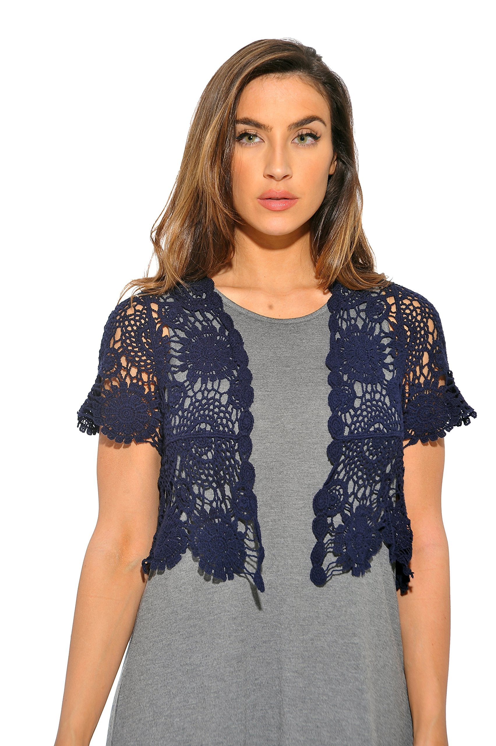 Just Love Bolero Shrug Floral Crochet Women Cardigan (Navy Floral