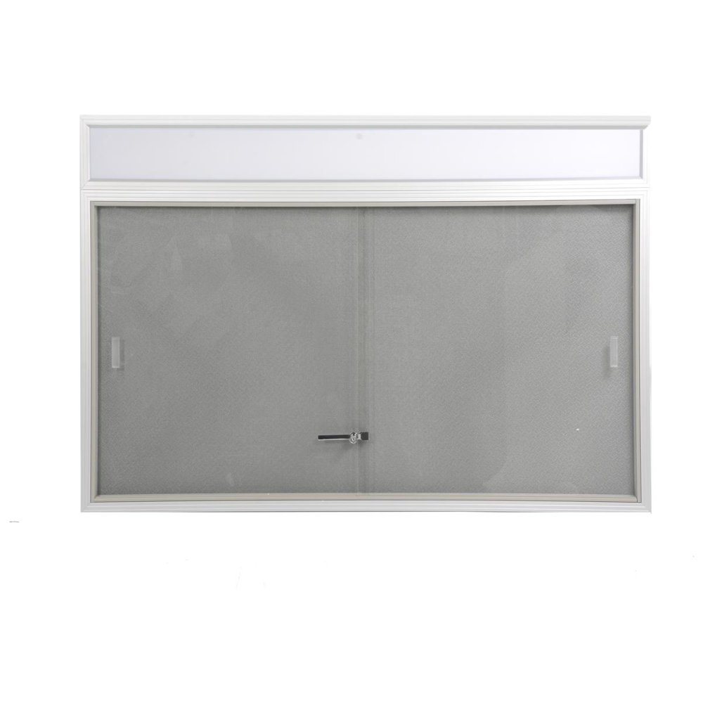 Enclosed Bulletin Board with Sliding Glass Doors, 48 x 36, Includes Separate Header Area, 4' x 3