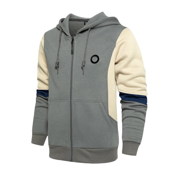 Xysaqa Men's Color Block Hooded Sweatshirts Sports Full Zip Hoodies for Men Cardigan Drawstring Long Sleeve Hooded Jackets Casual Outwear Coat with Pockets S-2XL