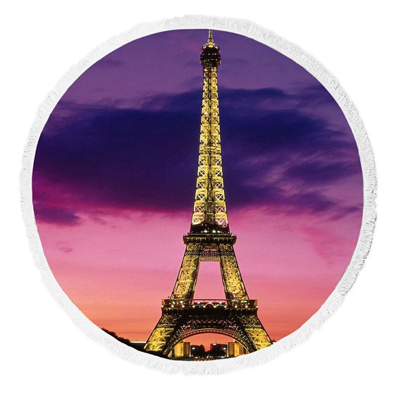 ZKGK Paris Eiffel Tower Round Beach Towel Beach Mats Beach Shawl Beach Blanket with Tassels Beach Throw Towel Yoga Mat