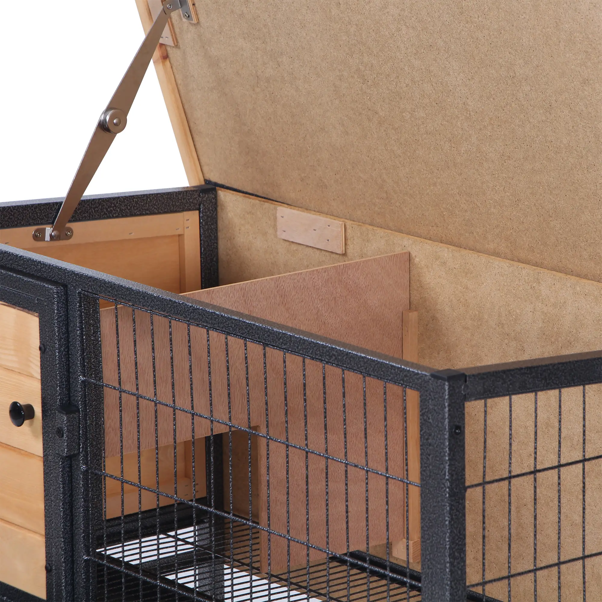 Pefilos 36" Wooden Rabbit Hutch with Metal Frame, No Leak Tray, Mtetal Wire Pan and Openable Water, Guinea Pig House for Indoor Bunny Cage, Beige