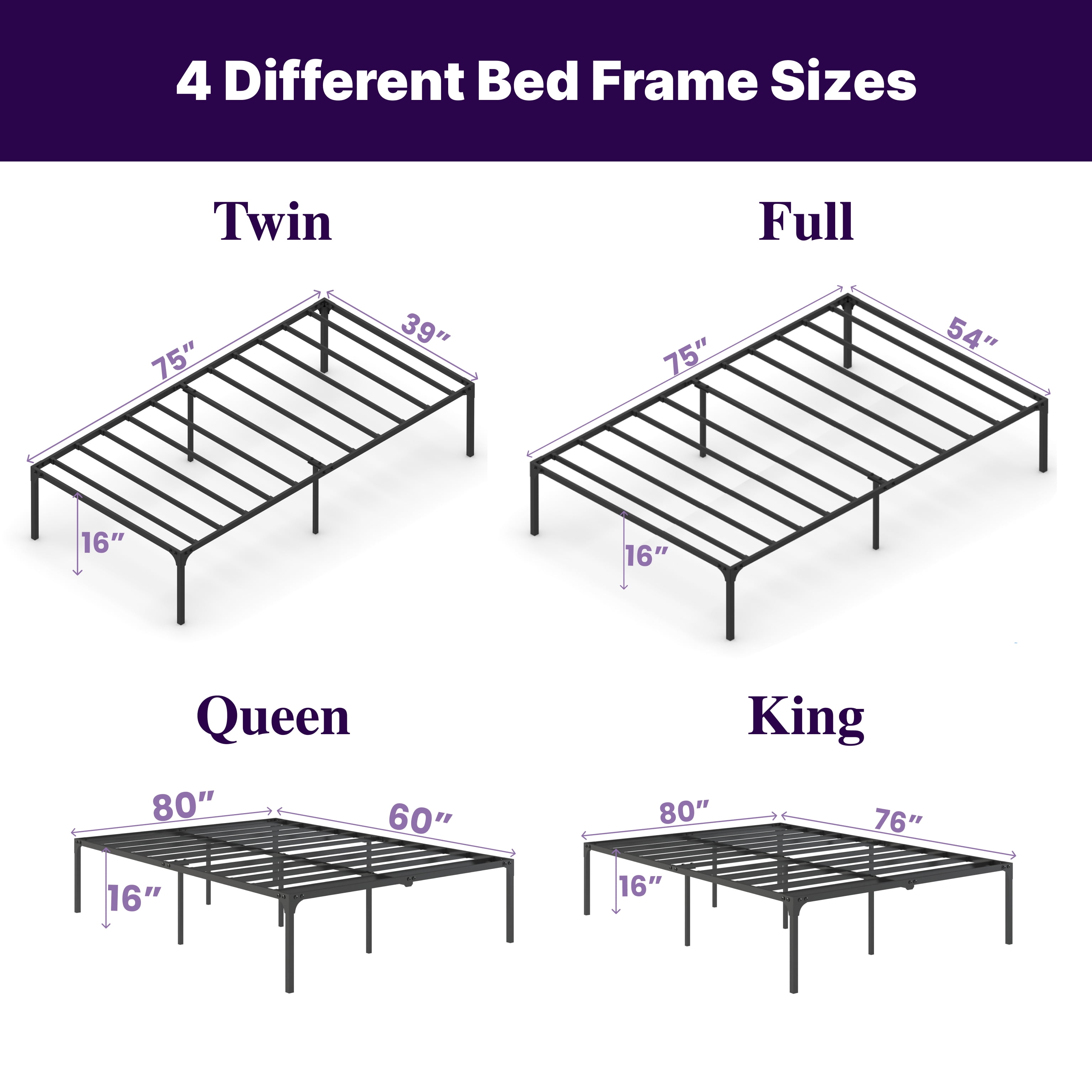 NapQueen 16" Heavy Duty Metal Platform Bed Frame, Twin