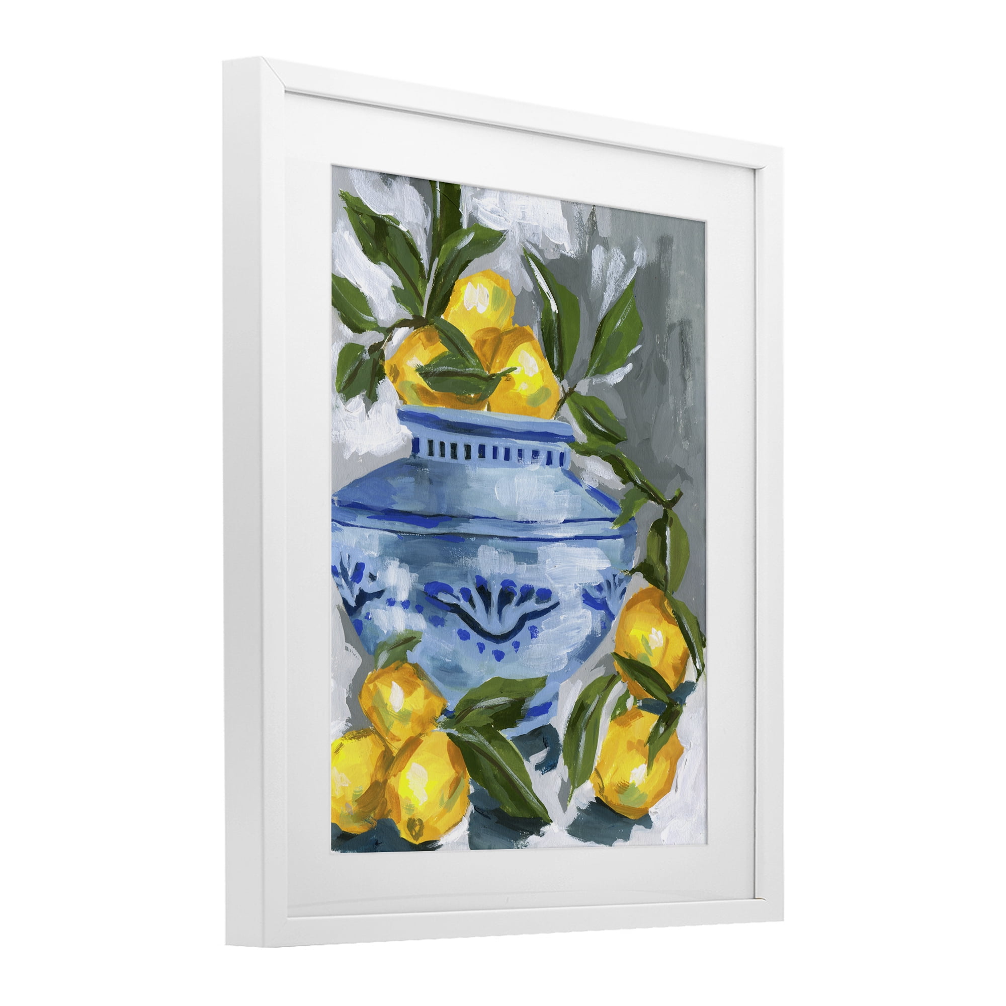 Stupell Industries Indigo & Lemon Vase White Framed Print Under Glass, design by Melissa Wang