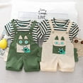 thumbnail image 5 of Odeerbi Toddler Boys Two Piece Outfits Cotton Summer Clothes Fashionable Baby Cartoon Printed Striped Round Neck Short Sleeve Tops + Overall Shorts Set White, 5 of 9