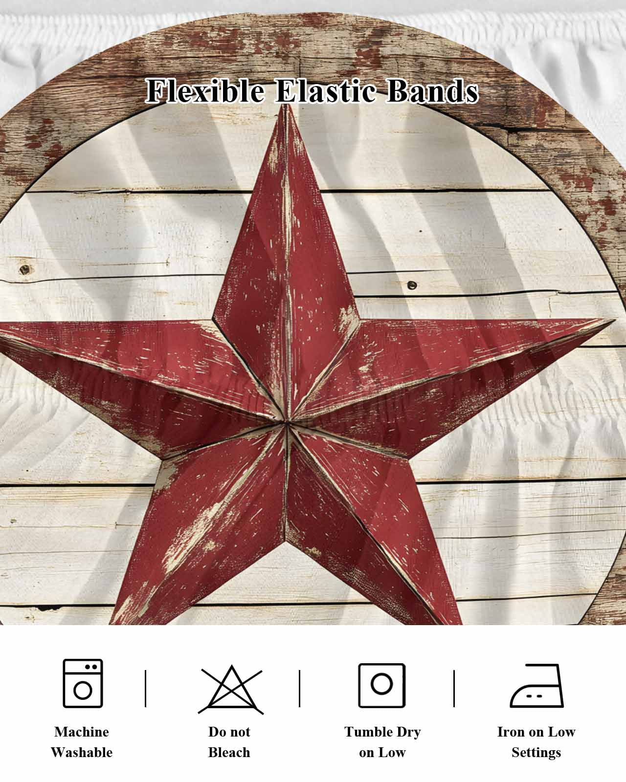Red Star Bed Skirt California King Size 18 Inch Drop, Country Star Adjustable Elastic Dust Ruffles Bedskirt Wrap Around Pleated Mattress Frame Cover