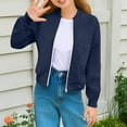 thumbnail image 2 of AHTJRT Bomber Jacket for Girls Slim Full Zip Long Sleeve Mock Neck Outerwear Knitted Jacket Lightweight Fall Spring Fashion Coats Navy 13-14 Years, 2 of 8