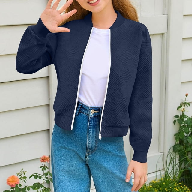 Cowsor Girls Bomber Jacket Coat Casual Stand Collar Zip Up Lightweight Fall Fashion Jackets Outfits with Pockets