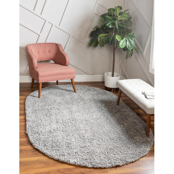 Unique Loom Davos Shag Collection Area Rug - Solid (7' 10" x 10' Oval Sterling)