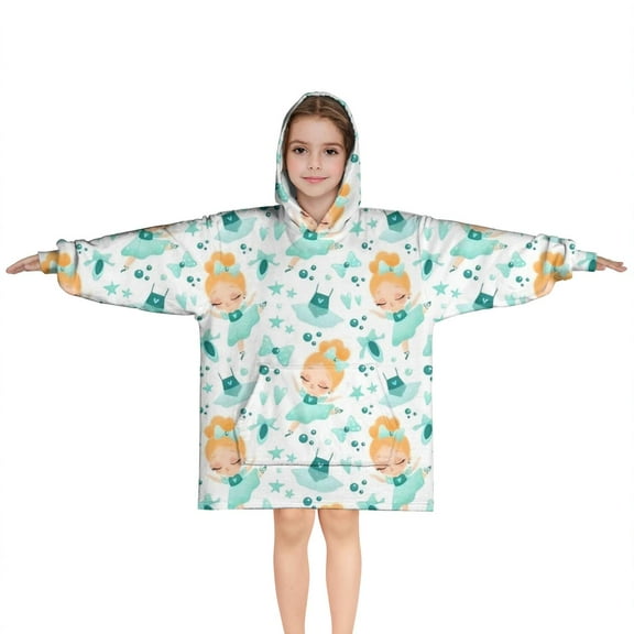 Ballerina Princess Pattern Blanket Hoodies for Kids 6-13YR Oversize Wearable Blanket Hoodies for Boys Girls Teens