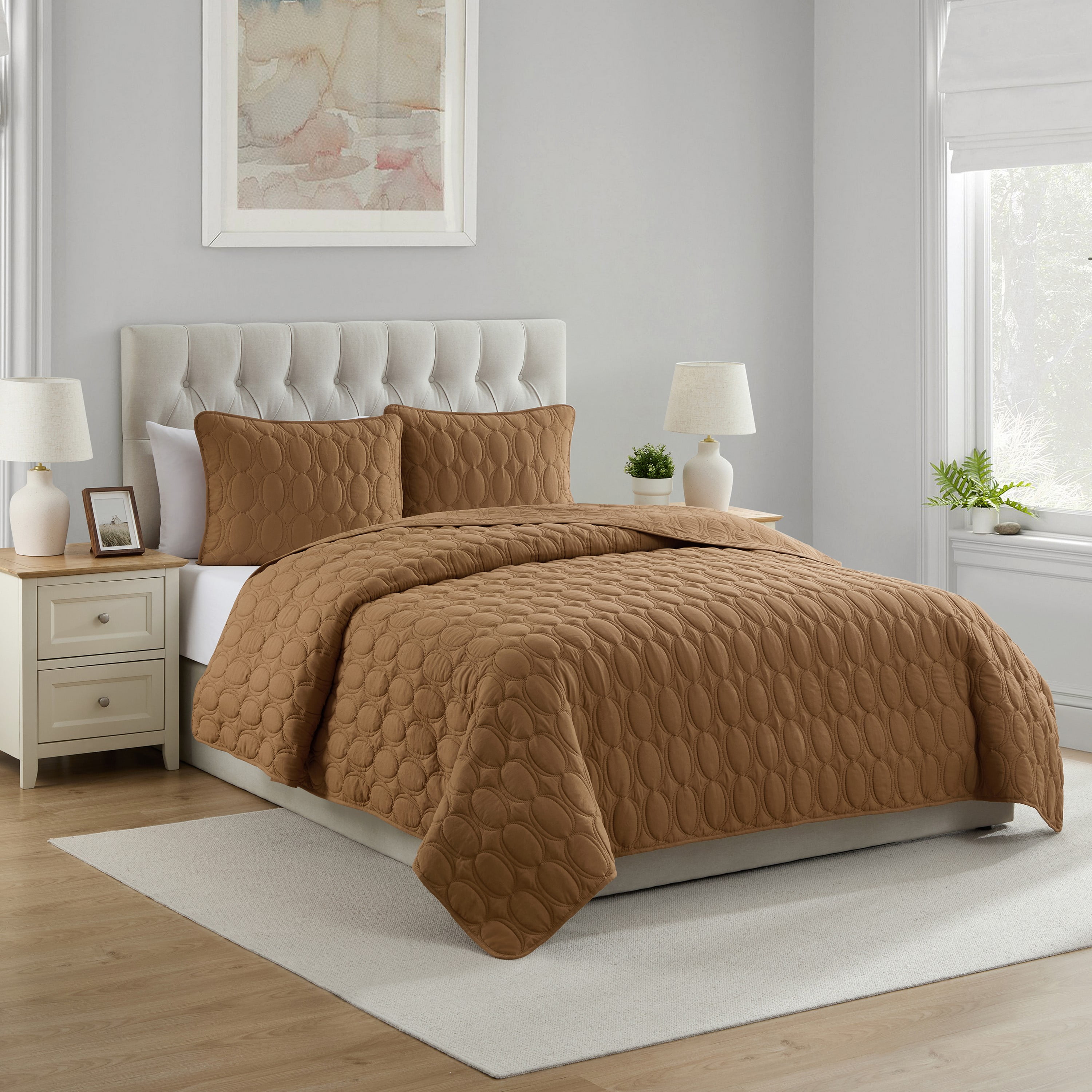 VCNY Home Circles 3-Piece Camel Geometric Pinsonic Quilt Set, King, Adult, Unisex