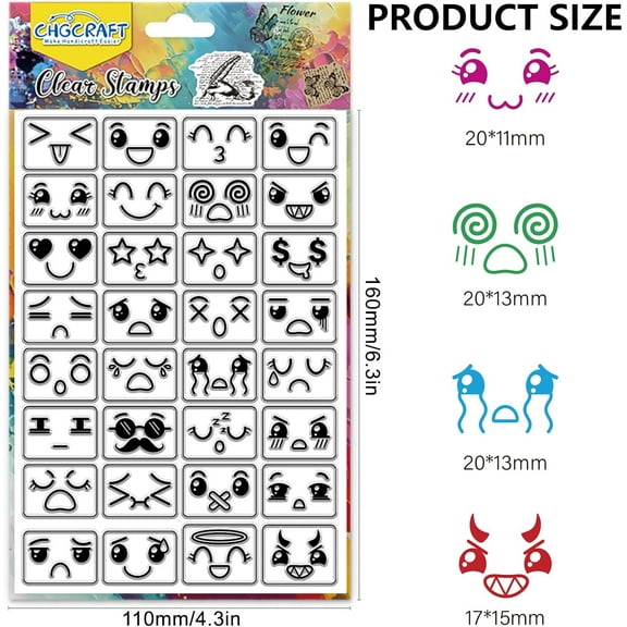 Facial Expression Clear Stamp Transparent Handicraft Stamps for DIY Scrapbooking Photo Album Decorative Cards Making Facial Expression 6.3x4.3inch