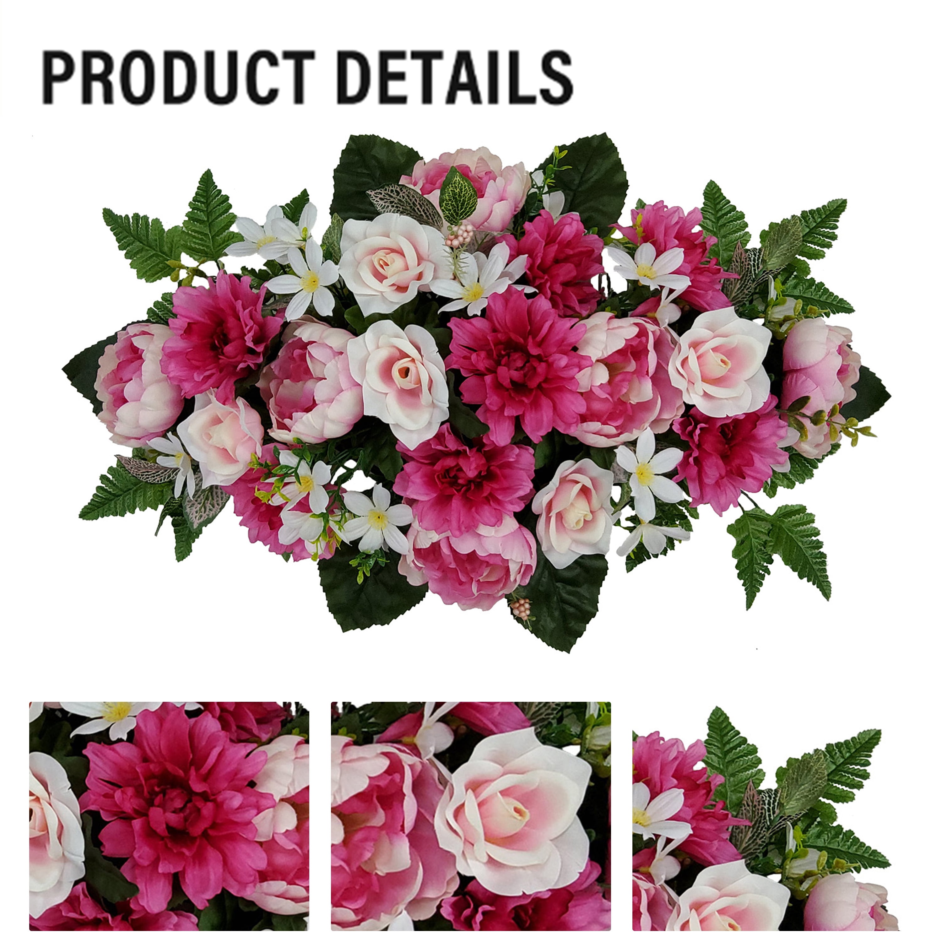 Mainstays 30in Outdoor Artificial Floral Headstone Saddle, Peony in Pink.
