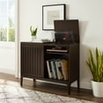 thumbnail image 4 of HomeStock Renaissance Revival Record Storage Media Console with Slatted Sliding Doors, Dark Brown, 18"D x 42.13"W x 34.63"H, Cable Management Holes, Rustic Record Storage Cabinet Console, 4 of 10