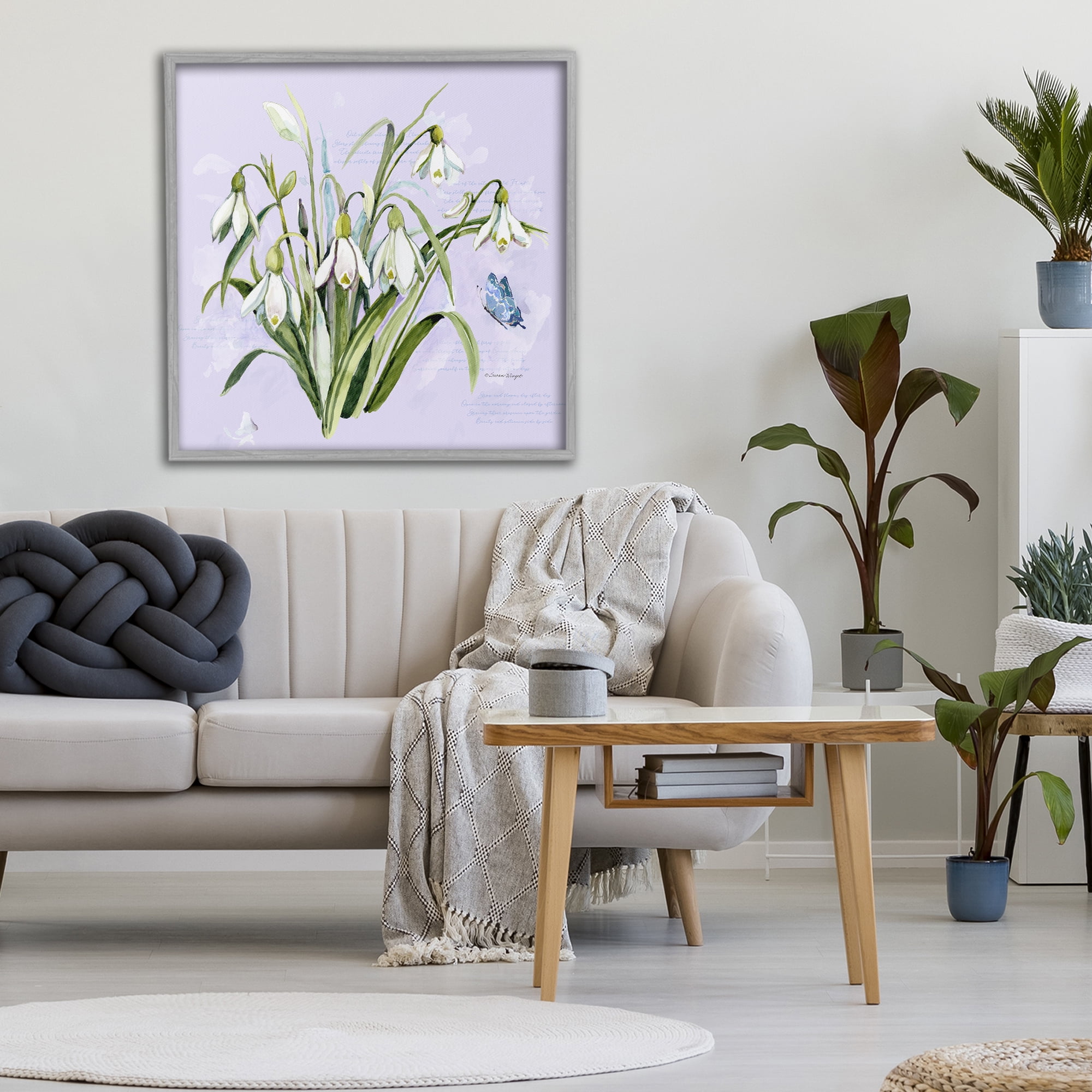 Stupell Industries Snowdrops with Vintage Writings Gray Framed Giclee Art, design by Susan Winget