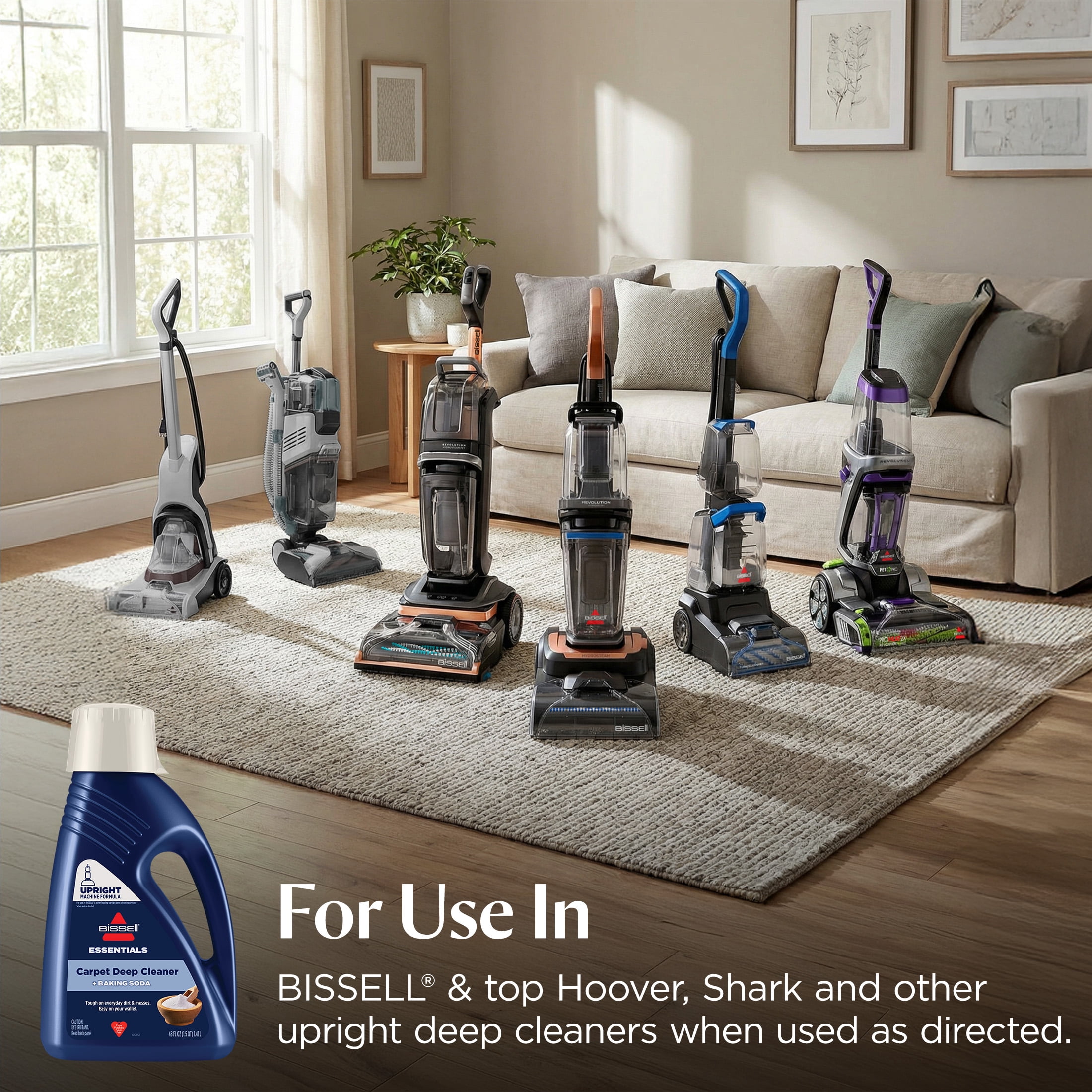 BISSELL Essentials Carpet Cleaner with Baking Soda, for Upright Deep Cleaning Machines, Deodorizes Odors, 4497, 48  fl oz