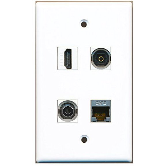 RiteAV - 1 Port HDMI 1 Port Shielded Cat6 Ethernet 1 Port Toslink 1 Port 3.5mm Wall Plate