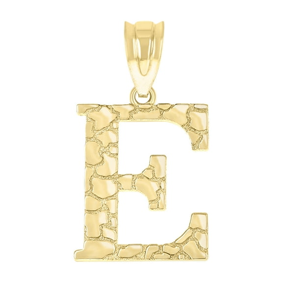 10kt Yellow Gold Unisex Nugget Initial E Charm Pendant