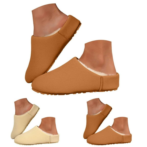 Dakaela House Slippers for Women Suede Fleece Lined Slip on Clogs Mules Rubber Sole Indoor Outdoor Winter Shoes Beige 6.5