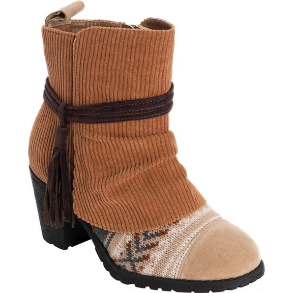 MUK LUKS WOMEN'S CELYN STACKED HEEL ANKLE FASHION BOOTS sz 11, COGNAC