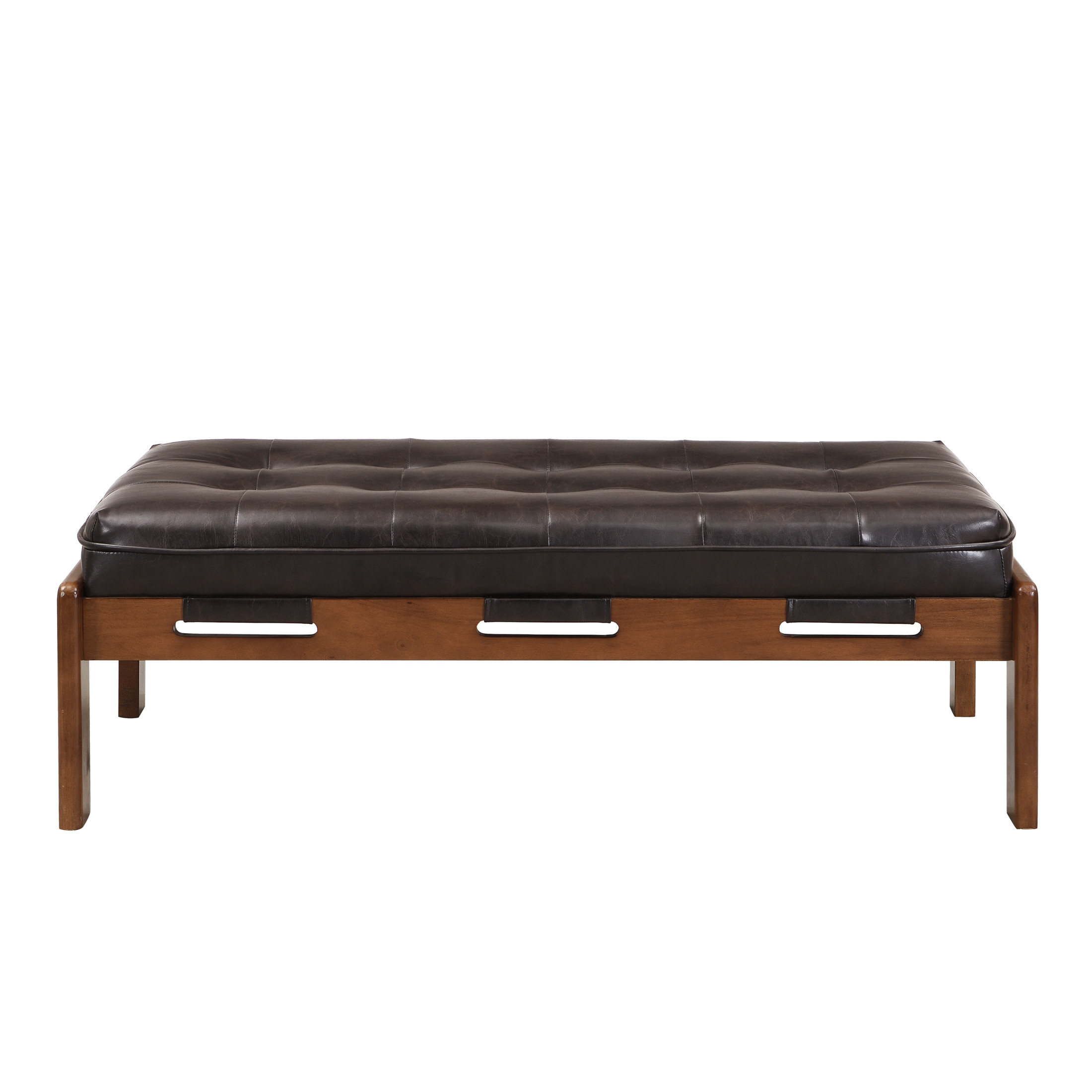 Christopher Knight Home Modern 48.4" Ottoman Bench, PU Leather Button-Tufted Cocktail Ottoman, Dark Brown