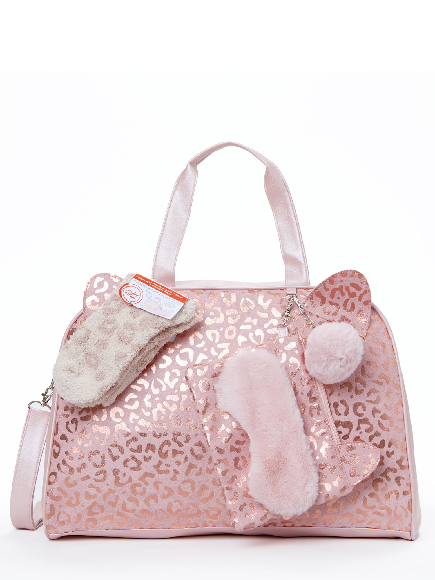 Wonder Nation Girl's Leopard Kitty Weekender Duffle Handbag Set Pink