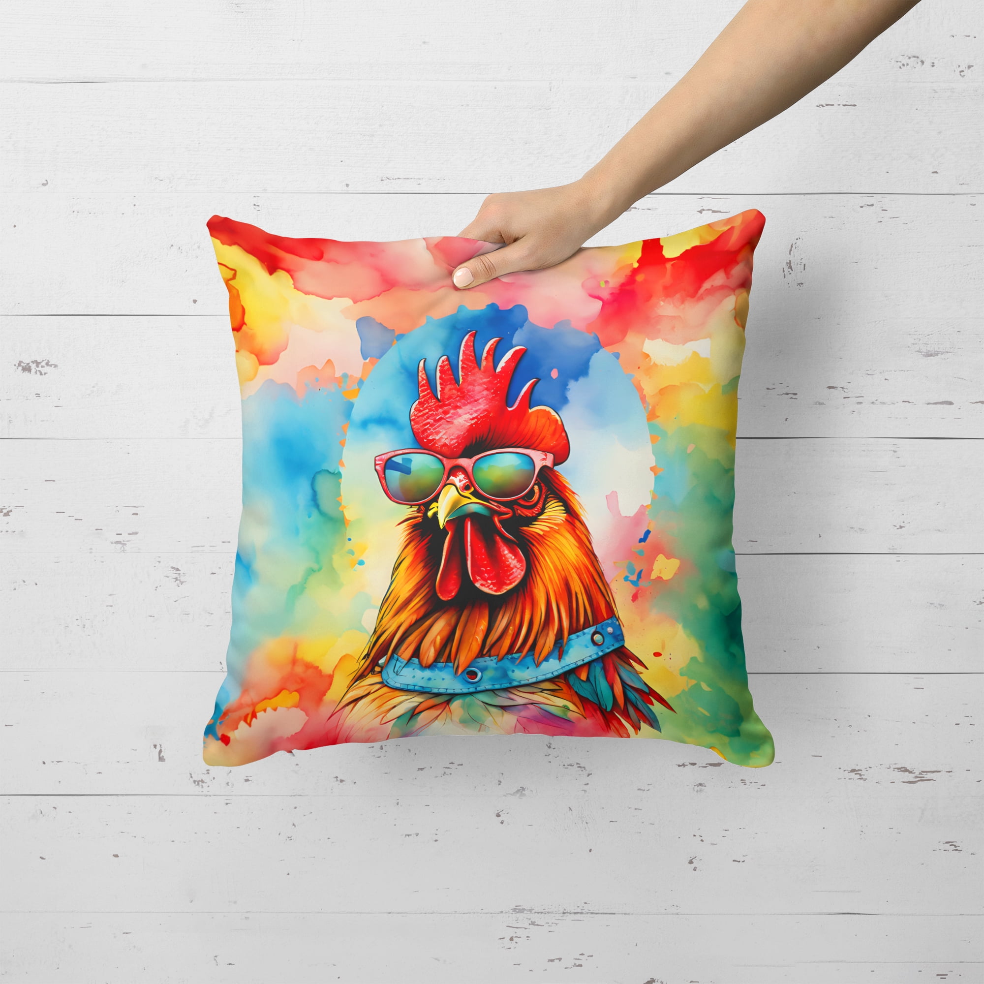 Carolines Treasures DAC4011PW1818 18 x 18 in. Unisex Hippie Animal Red Rooster Polyester Fabric Throw Pillow