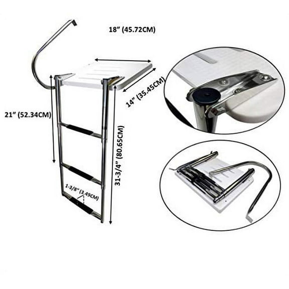 Pactrade Marine Boat Universal Swim Over Platform Mount Telescopic Ladder, 3 Step in/Outboard One Rail