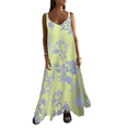 thumbnail image 1 of Vestido Bohemio de Verano con Tirantes Finos, Sin Mangas y Cuello en V para Mujer, con Estampado Floral, para Vacaciones, Color Amarillo, Talla S, 1 of 10