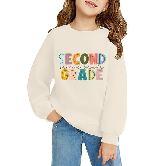 Mercatoo Second Grade Girls Sweatshirts Long Sleeve Crew Neck Preppy Pullover Tops Cute Graphic Print Fall School Sweatshirts