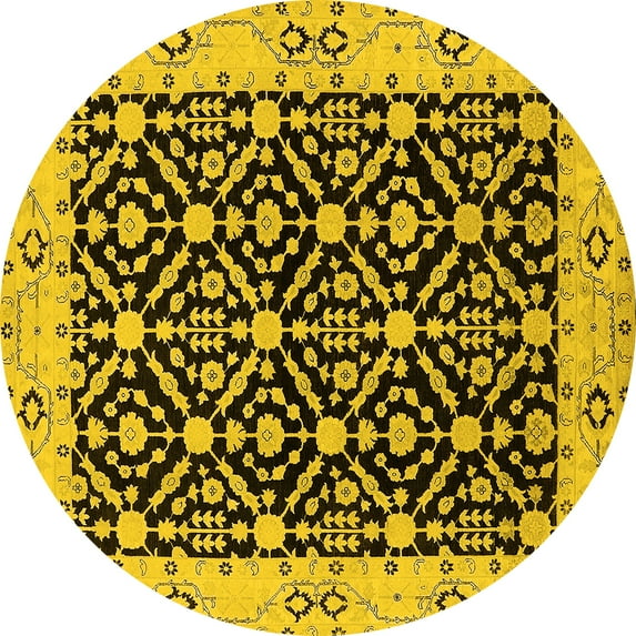 Ahgly Company Indoor Round Oriental Yellow Traditional Area Rugs, 4' Round