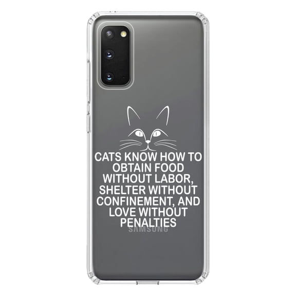 DistinctInk Clear Shockproof Hybrid Case for Galaxy S20 ULTRA / 5G (6.9" Screen) - TPU Bumper Acrylic Back Tempered Glass Screen Protector - Cats Obtain Food without Labor