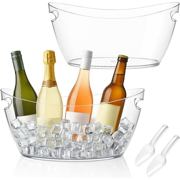 2-Pack Clear Acrylic Ice Buckets for Parties (5.5L Each) – Large Plastic Beverage Tubs with Scoops – Wine Bucket Chiller for Parties, Drink Buckets for Outdoor Events, Mimosa Bar, BBQ