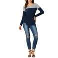 thumbnail image 3 of Allegra K Women's Christmas Split V-Neck Long Sleeves Color Block Casual T-Shirt, 3 of 7