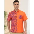 thumbnail image 2 of Lars Amadeus Camisa De Manga Corta Con Estampado Animal Para Hombre, Con Botones, Informal, Con Estampado De Patchwork Naranja Púrpura S, 2 of 6