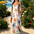 thumbnail image 7 of Lovzfmll Women's Sundress, V-Neck Sleeveless with Spaghetti Straps & Print & Low Back, Bohemian Maxi Dress White, XL, 7 of 7