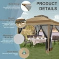 thumbnail image 3 of HOTEEL 12'x12' Pop Up Gazebo Patio Outdoor Canopy Tent with 8 Mosquito Nettings, Adjustable Height and 144 Square ft of Shade for Garden, Party, Backyard with Vented Top, Brown, 3 of 10