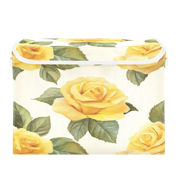 Storage Box With Lid 16.5x12.6x11.8In Foldable Stacked Household Storage Box Beautiful Yellow Roses4