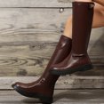 thumbnail image 4 of Botas hasta la rodilla de cuero con punta redonda para mujer, botas hasta la rodilla con plataforma gruesa, Botas Largas sólidas Retro, otoño e invierno, 2024, 4 of 4
