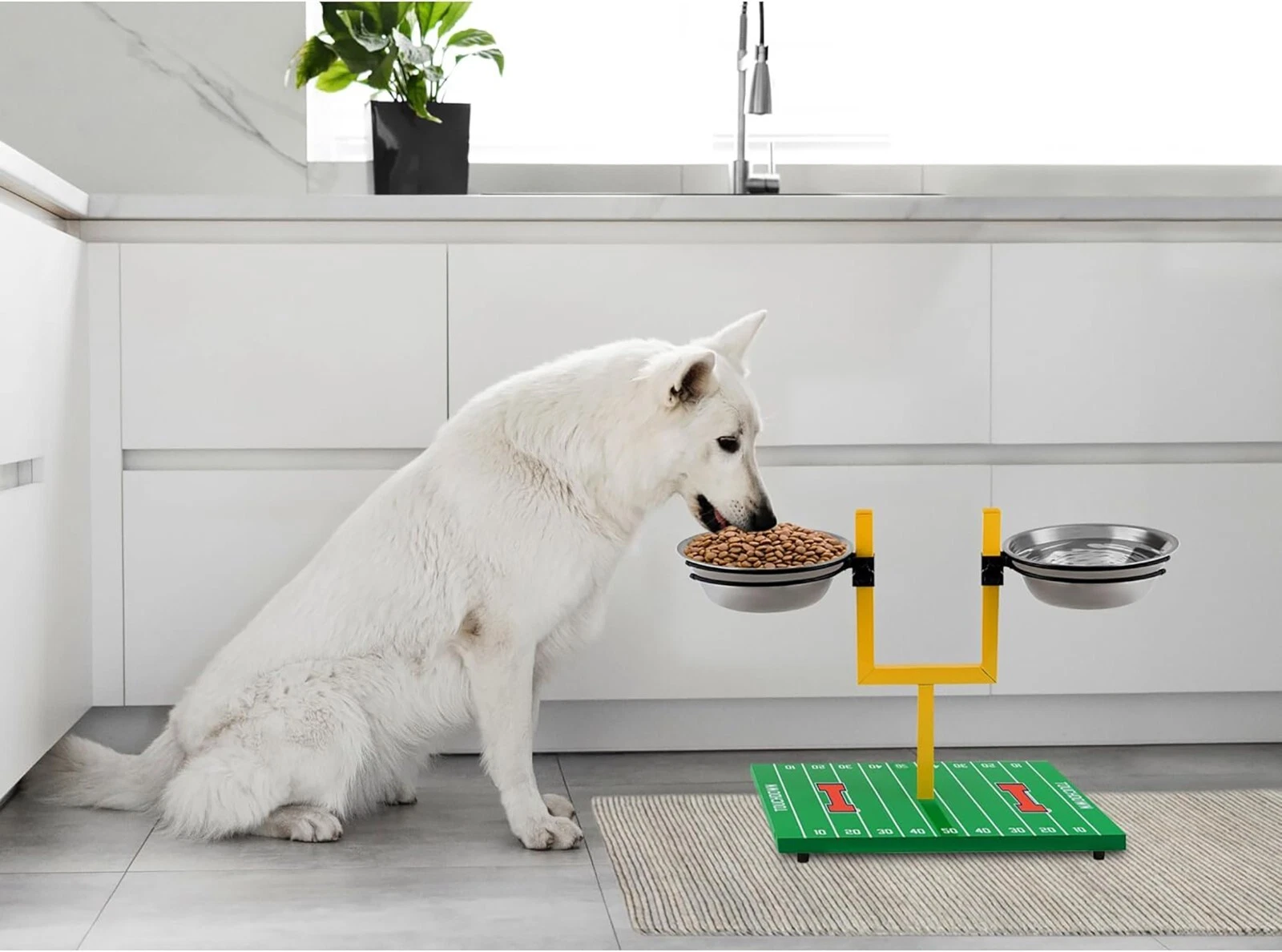 Pets First NCAA Football Goalpost Elevated Dog Feeder Stainless Steel Bowl