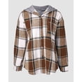 thumbnail image 6 of ChicMe Jackets for Women Plaid Print Hooded Long Sleeve Shacket Fleece Lined Lightweight Casual Jacket Khaki-XL, 6 of 9