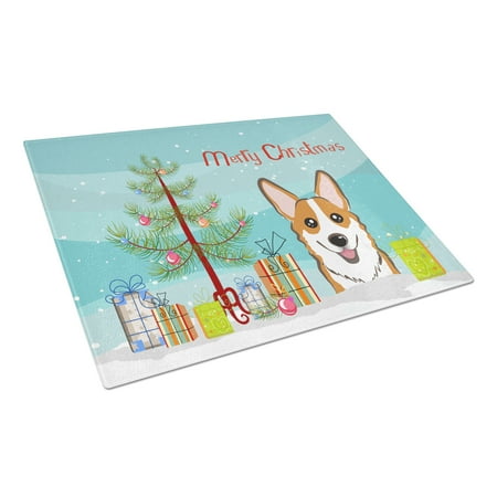 

Caroline s Treasures Christmas Tree and Red Corgi Glass Cutting Board Large
