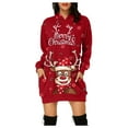 thumbnail image 1 of Chandail en Molleton de Noël pour Femmes, Cardigan à Col Rond Chaud, Veste de Mode à Capuche, Fermeture Mi-Longue, Imprimé de Vacances, Pull à Manches Longues, Pull de Noël, 1 of 6