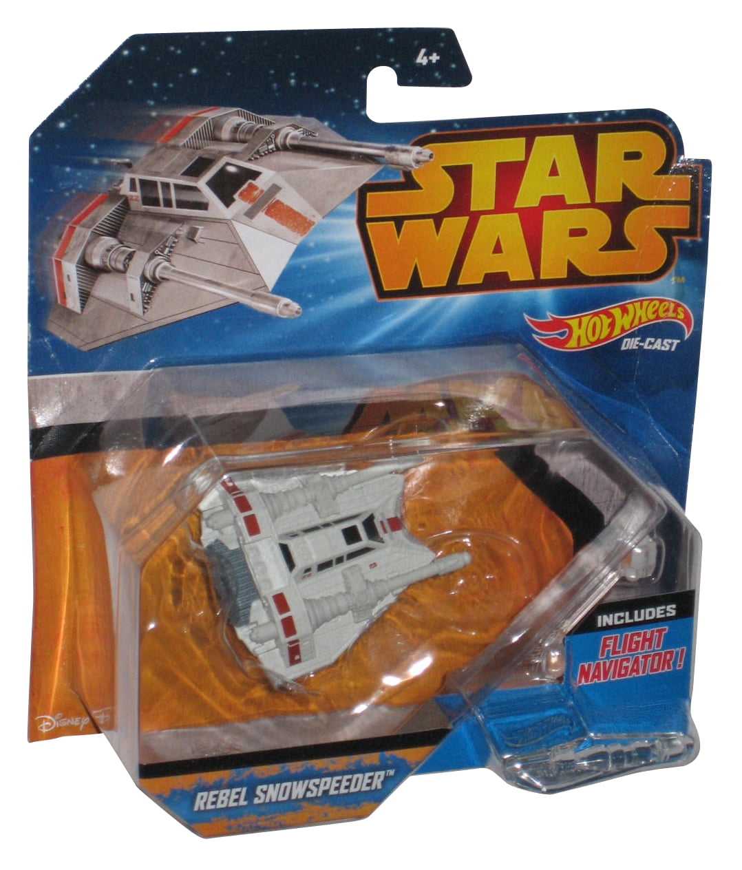 Hot Wheels Star Wars Starship 2-Pack - Snowspeeder (Orange) Vs AT-AT With Flight Navigator Launcher