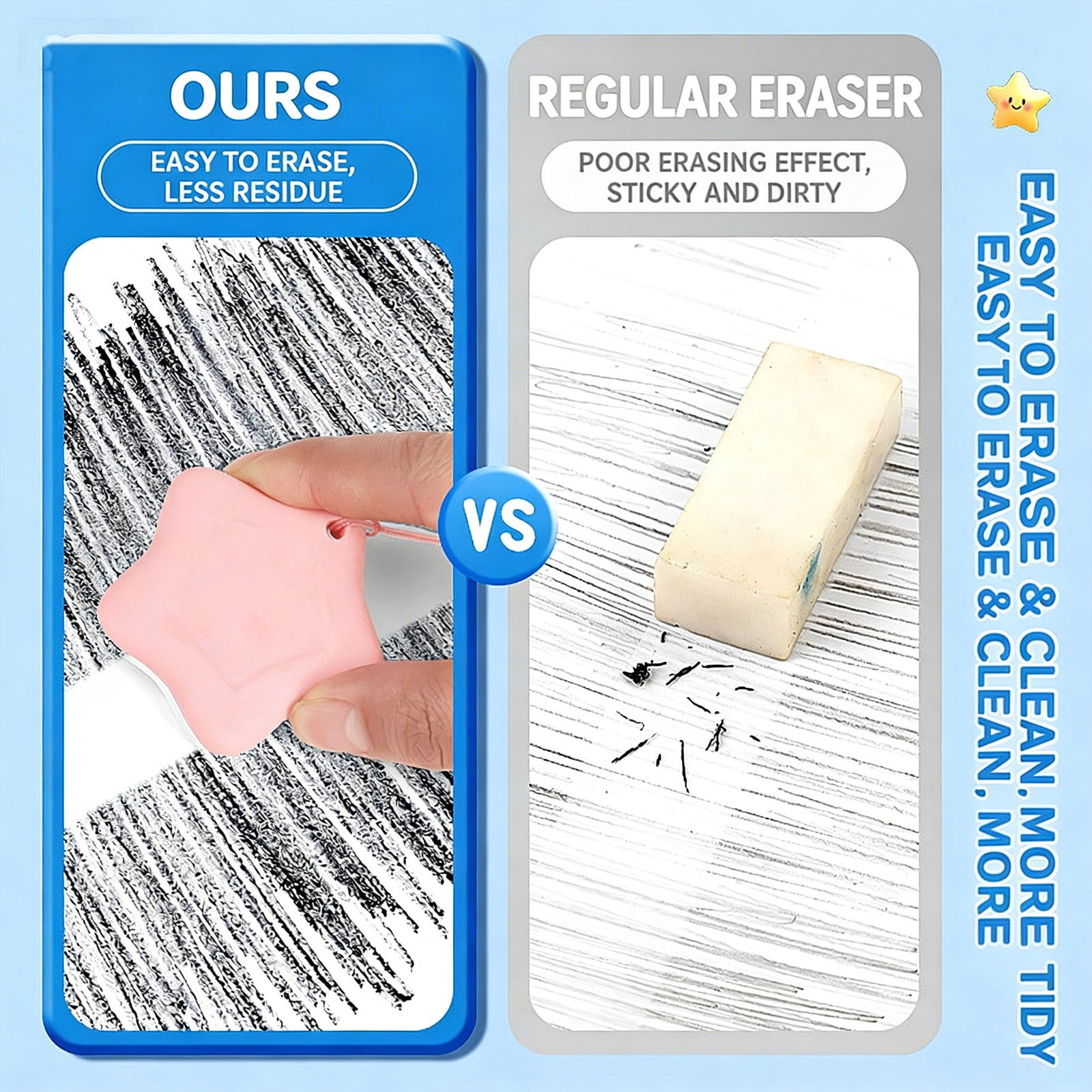 Seyotauo Star Shape Secure Eraser Set With Detachable Lanyard, Cute Soft Pencil Erasers, Practical Classroom Supplies for Daily Use, Ideal for Office Writing and Daily Drawing Use