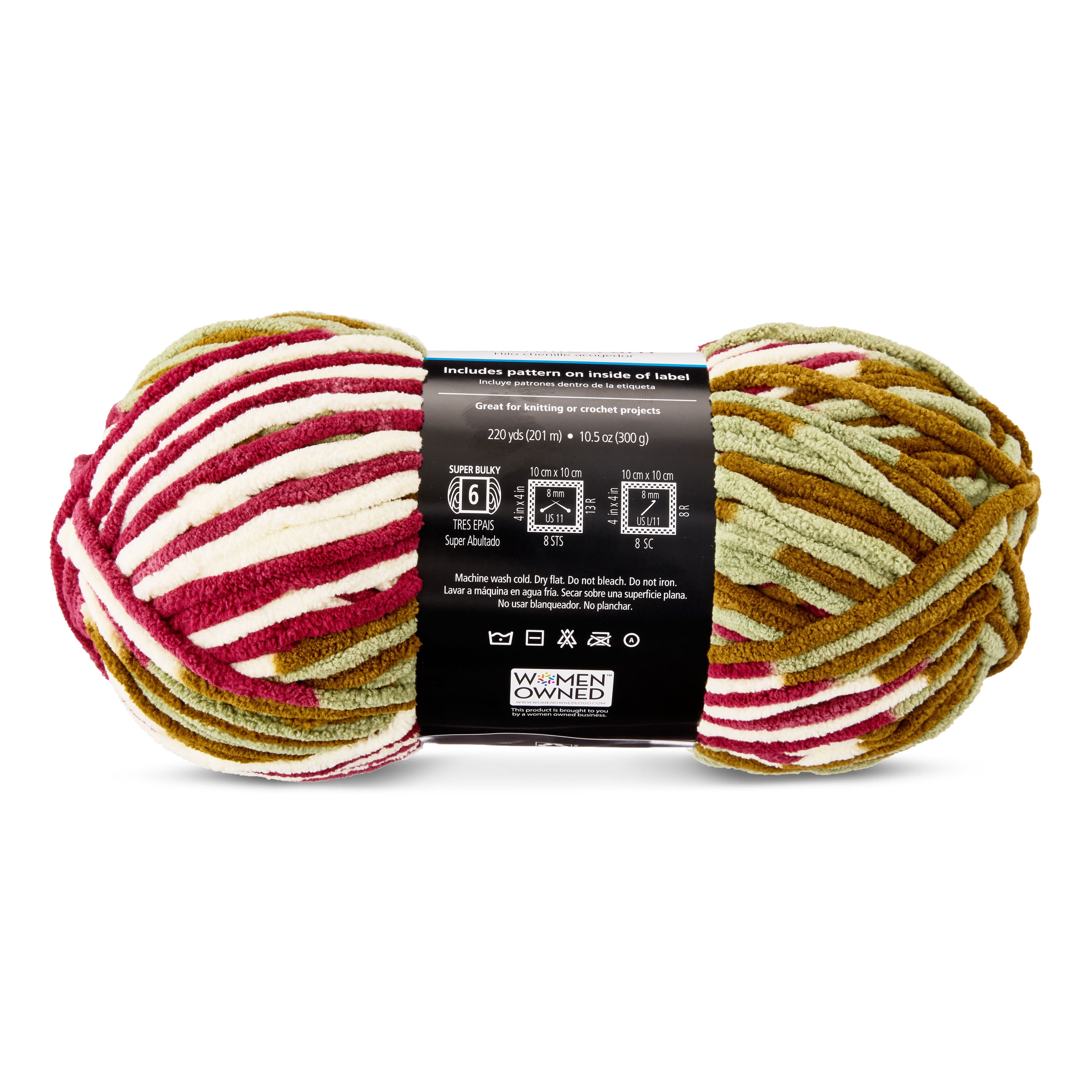 Mainstays Cozy Chenille Yarn, 220 yd, Autumn Roots Multi, 100% Polyester, Bulky, Pack of 4