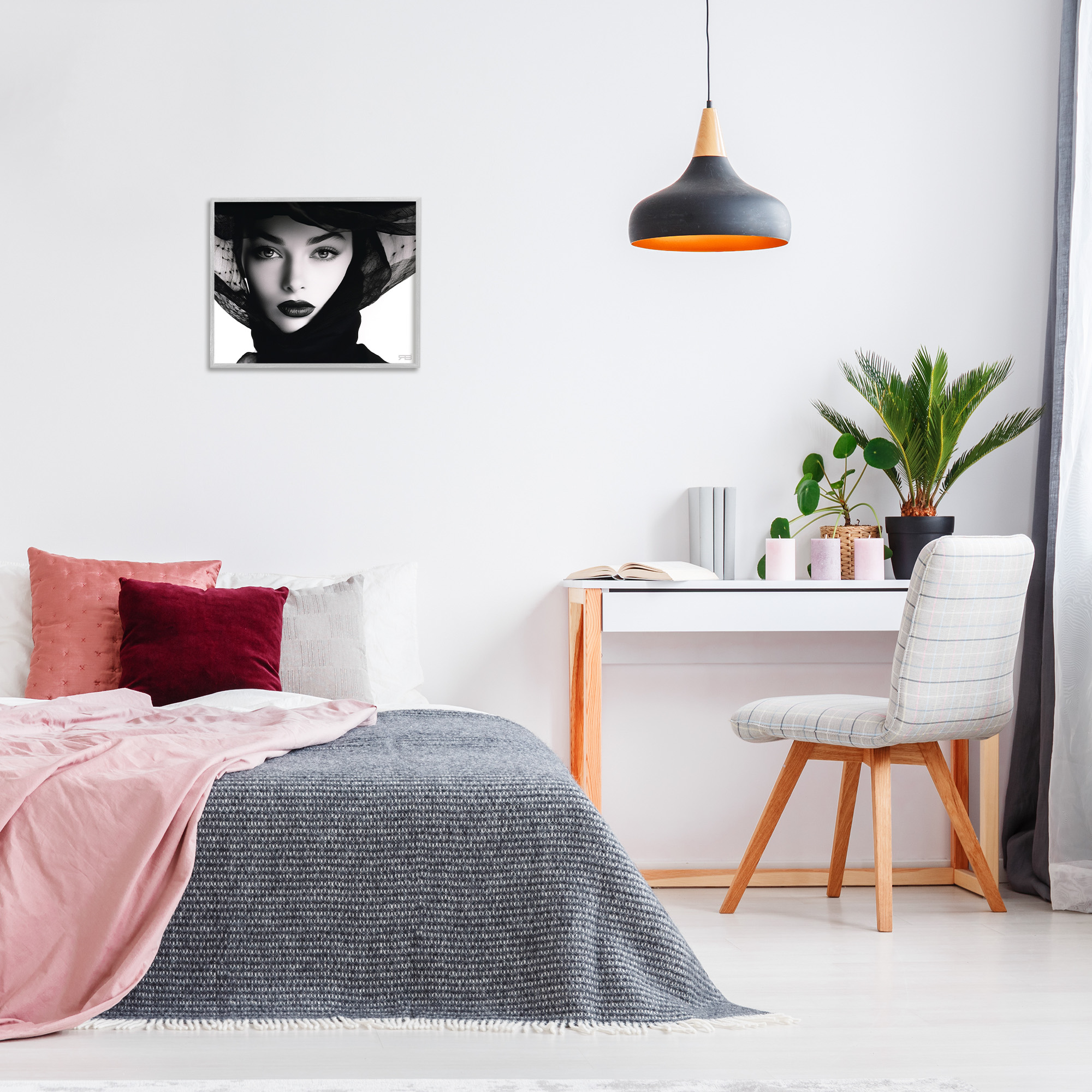 Stupell Industries Woman with Black Veil Beauty & Fashion Painting Gray Framed Art Print Wall Art, 20 x 16