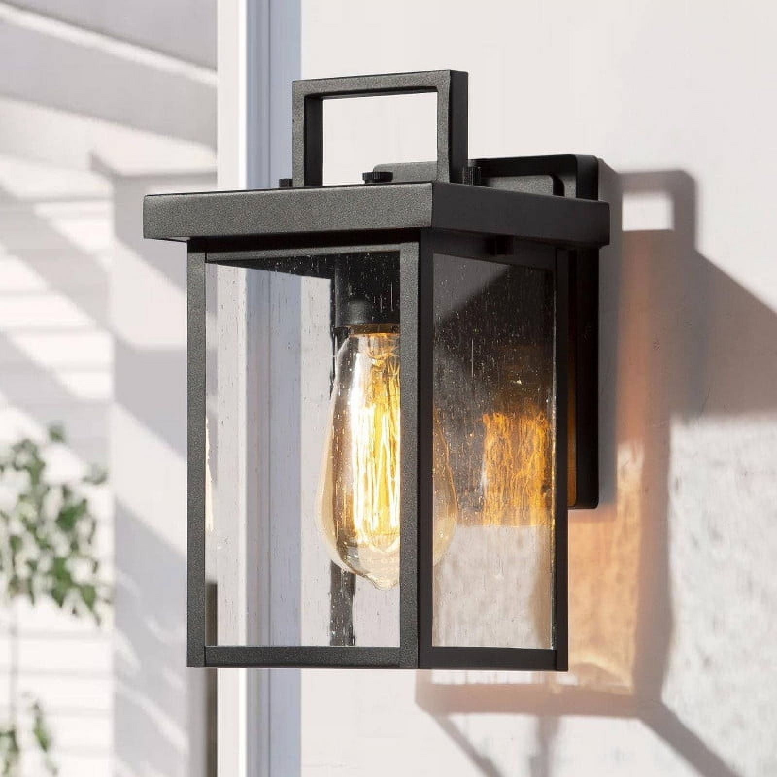LNC Black Outdoor Wall Lantern withseeded Glass Panels, Modern Rectangularsconce, 10.5" H