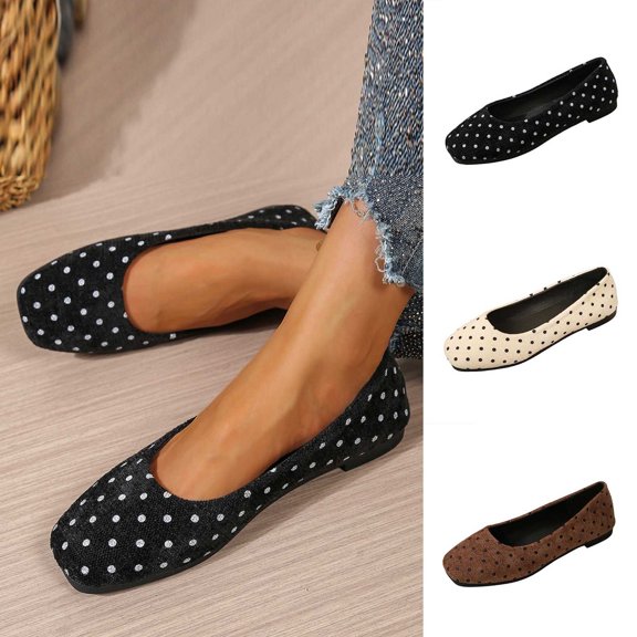 Miluxas Women's Polka Dots Ballet Flats Closed Square Toe Slip On Flat Shoes Brown 9.5(43)